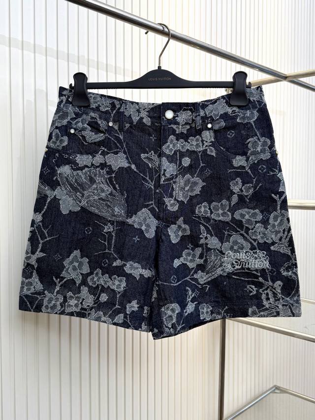 Lv Louis 25Ss new jacquard woven embroidered denim shorts Size: SML Xl