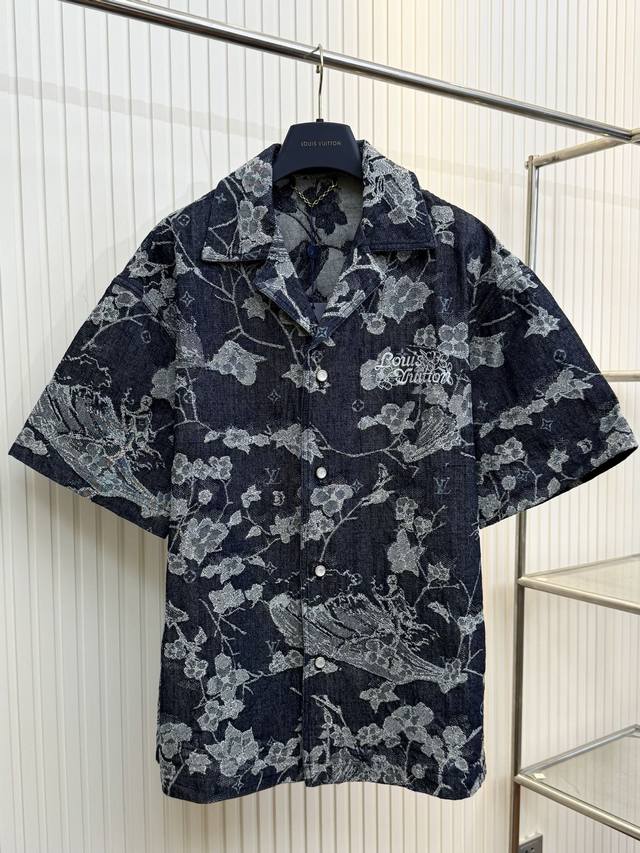 Lv Louis 25Ss new jacquard woven embroidered denim short-sleeved shirt Size: SML