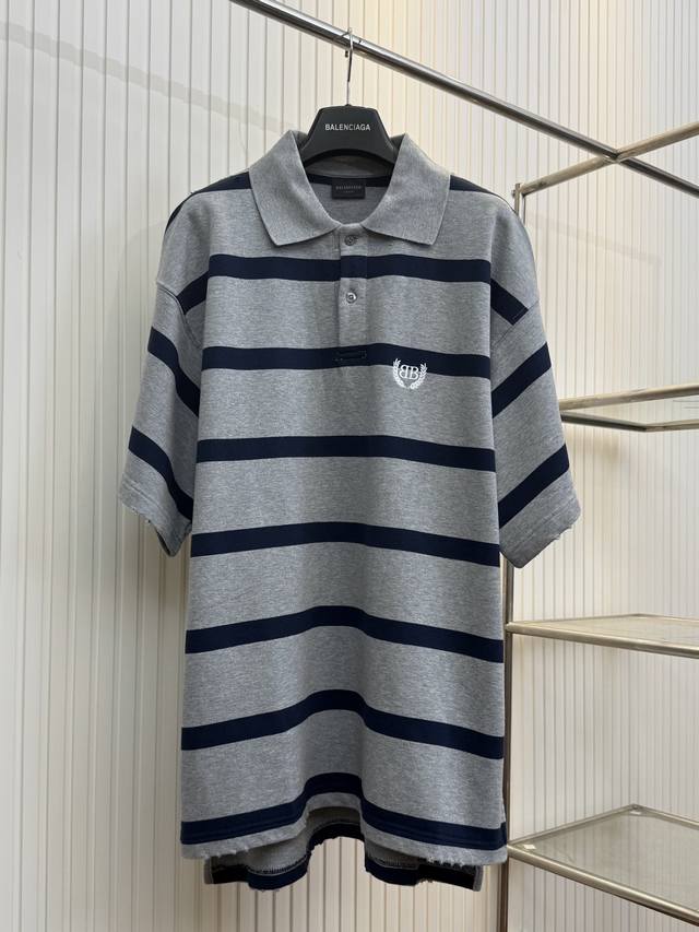 Bal Paris 25Ss new Bb wheat ear small logo embroidery striped lapel short-sleeve