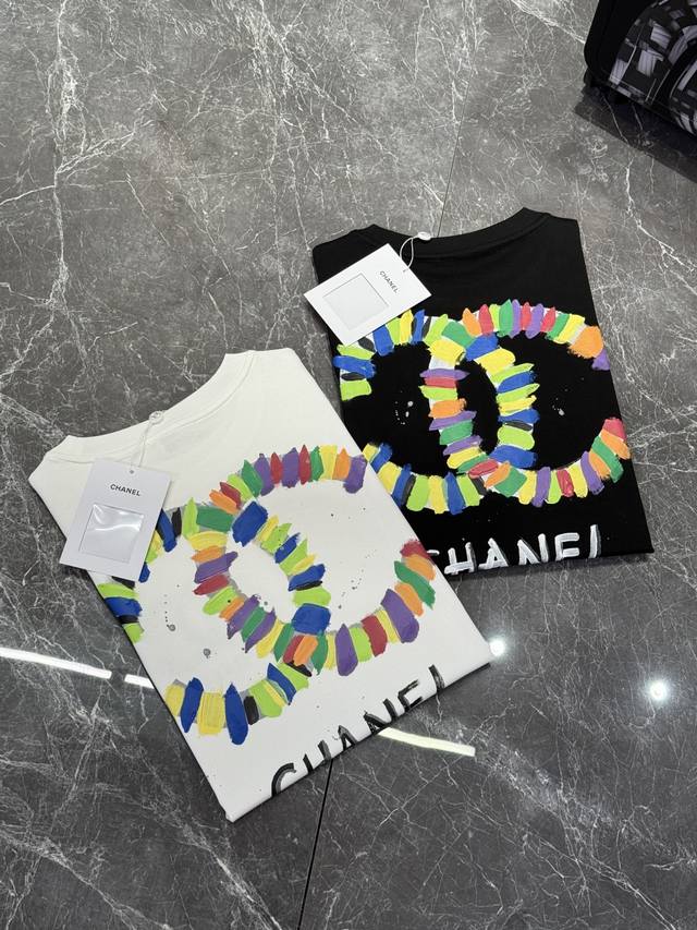 Chane*L 25Ss Spring and Summer T-shirt new arrival! Full-length hand-painted des
