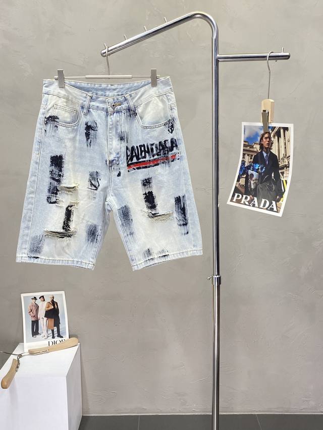 Balenciaga exclusive new high-end version of casual denim shorts! Custom-made fa