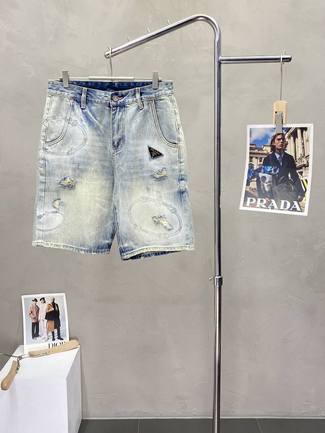 Prada exclusive new casual denim shorts high-end version! Custom-made fabrics ar