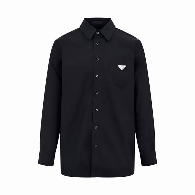 Prada pocket triangle logo shirt Customized pure cotton cloud gauze thin plain f