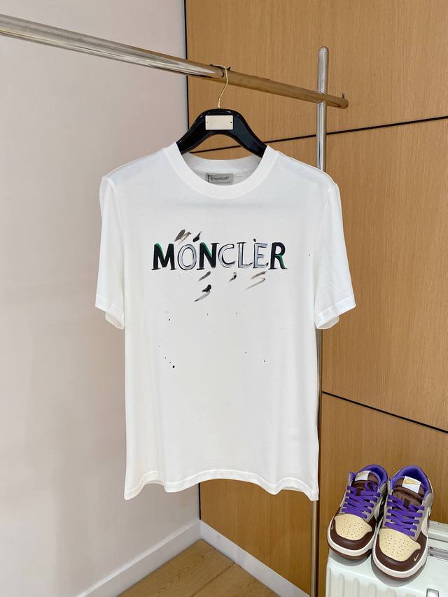 New Moncler 2025Fw Spring and Summer new round neck T-shirt, hand-painted logo h