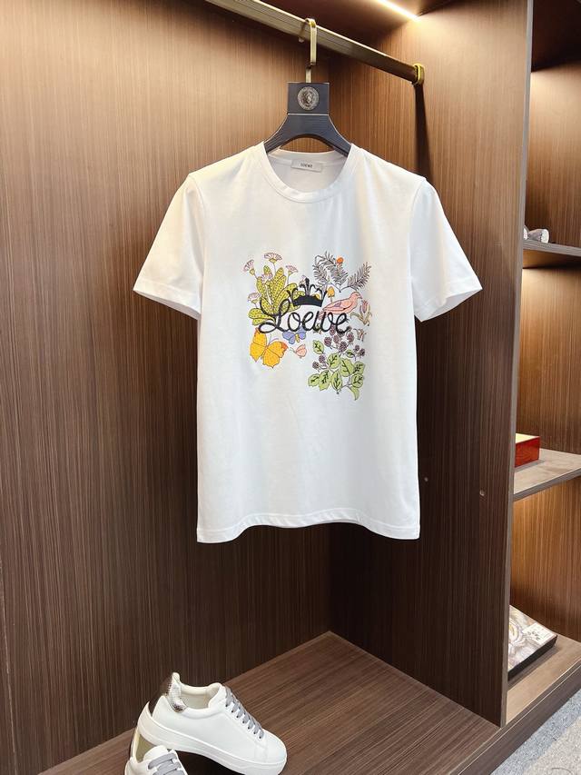 Loewe 2025Ss Spring and Summer High-quality Mercerized Cotton Short-sleeved T-sh