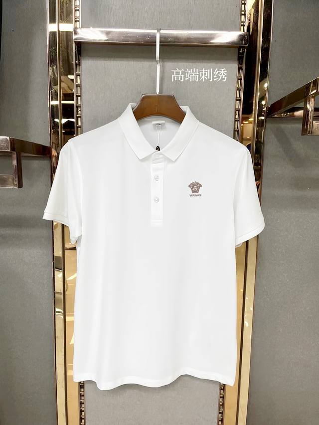 Versace high-end embroidered logo, 2025Ss new fashion lapel short-sleeved Polot