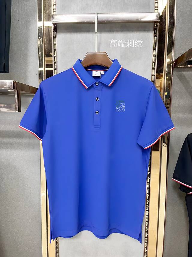 Loewe high-end embroidered logo, 2025Ss new fashion lapel short-sleeved Polot sh