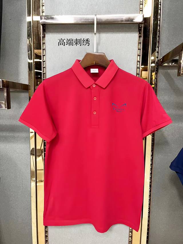 Fendi high-end embroidered logo, 2025Ss new fashion lapel short-sleeved Polot sh