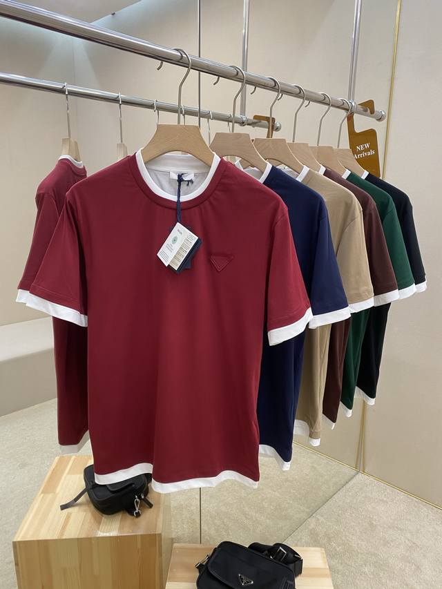 Featured Prade25Ss new 6-color triangle logo contrast cotton T-shirt, this cotto