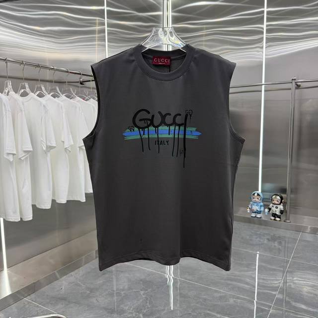 Gucci 2025 summer new 260g sleeveless vest personalized printing unisex loose ve