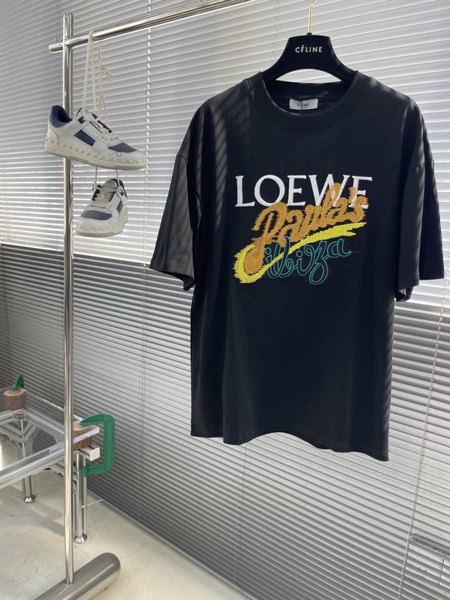 Loew painted embroidered letter short-sleeved T-shirt 280G custom pure cotton fa