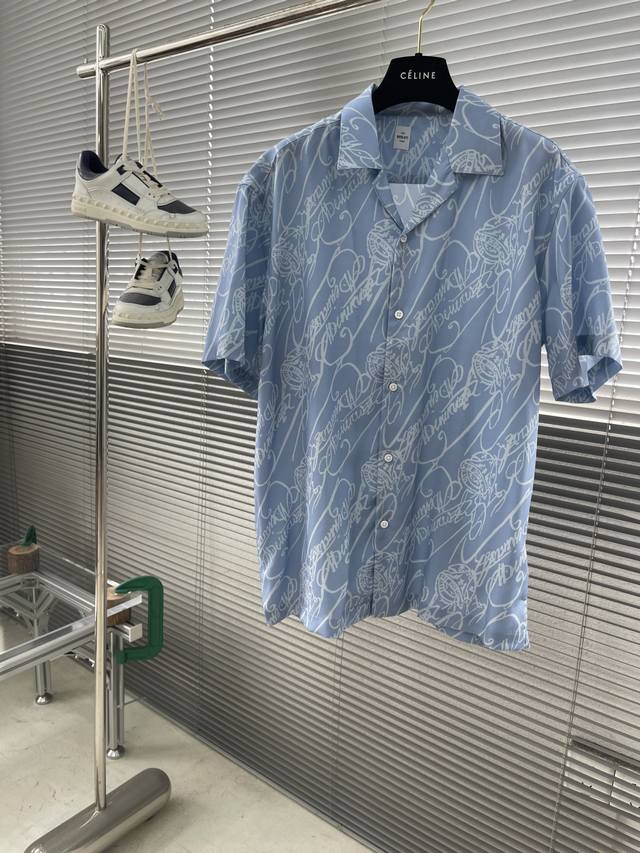 Berlut full-print logo vacation short-sleeved shirt. Made of 100% polyester ligh