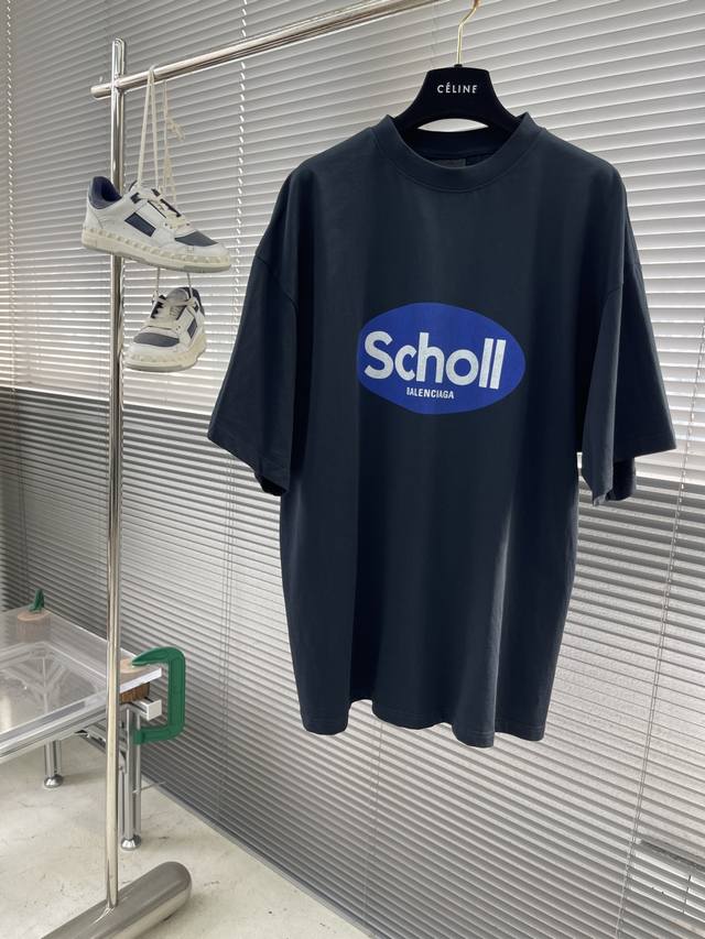 Balenciag 25 Ss Scholl Tee fabric uses custom-dyed royal blue, non-market pure b