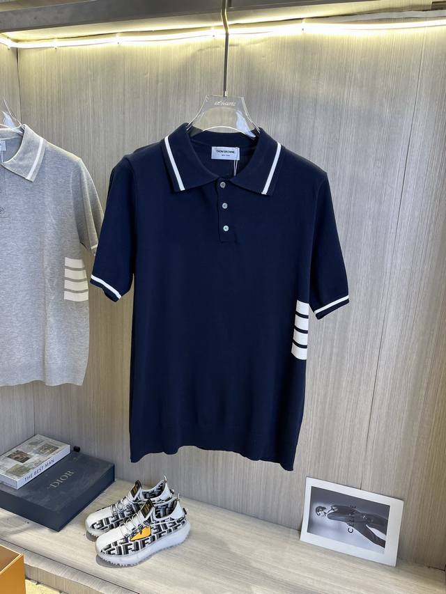 Tb Thom Browne Thom Browne four-bar knitted Polo shirt Upgraded, inspired by the
