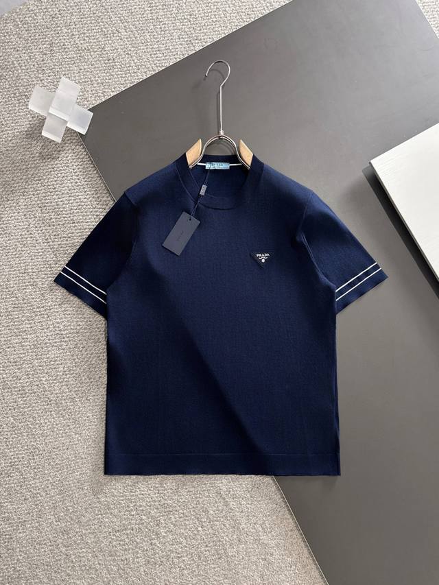 Prada Prada high-end Tencel Polo short-sleeved sweater solid color simple counte