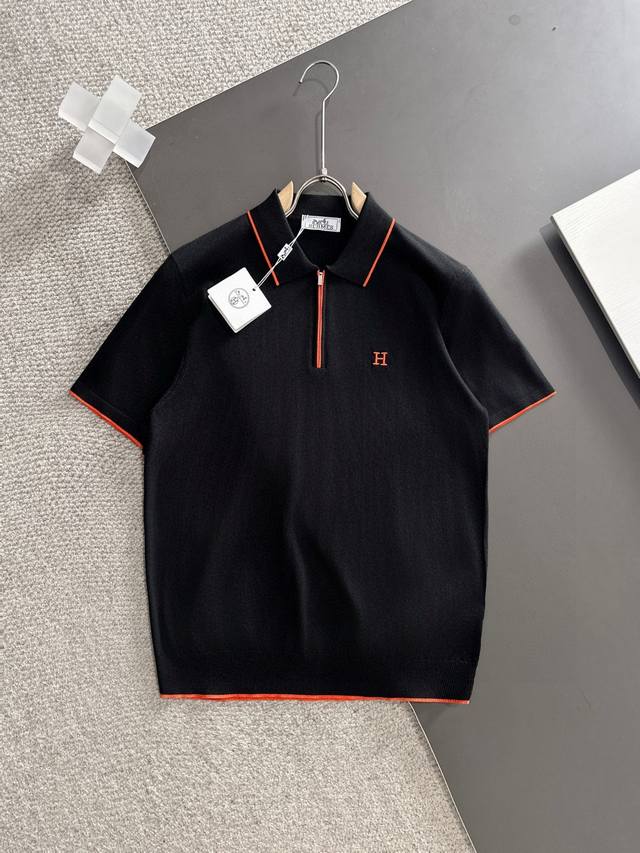 Hermes Hermes high-end Tencel Polo short-sleeved sweater solid color simple coun