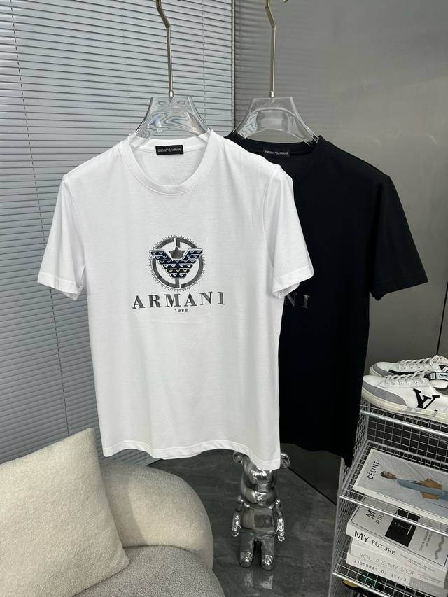 Armani 2025Ss Spring and Summer High Quality Mercerized Cotton Short Sleeve T-sh