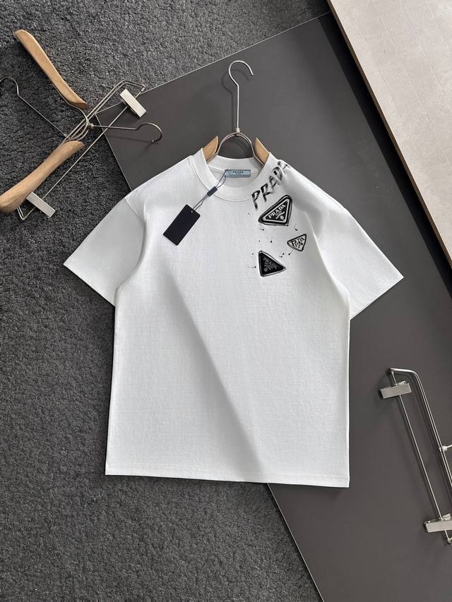 Prad 2025Ss latest spring and summer round neck fashion short-sleeved T-shirt, o