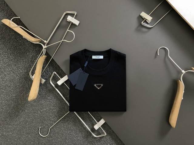 Prad* Fit M-Xxxl Top black metal triangle logo liquid nitrogen cotton round neck