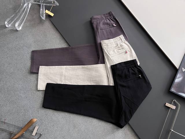 Kiton25Ss new imported cotton and linen drawstring casual pants for spring and s