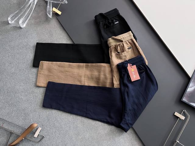 Lss new imported linen fabric drawstring casual pants for spring and summer, men