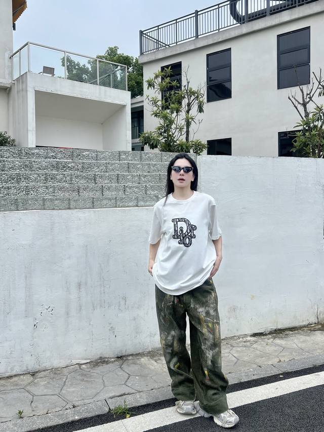 2025 Early Autumn Di*R Obl*Que three-dimensional letter logo short-sleeved T-shi