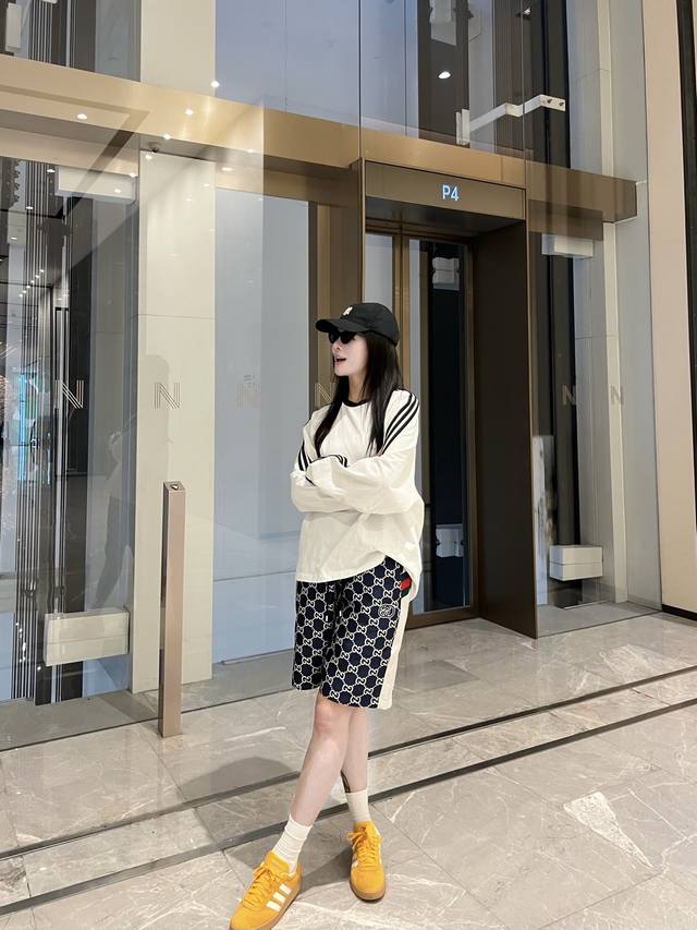 2025 Spring/Summer Gu*Ci Gg Badge Old Flower Textured Casual Shorts The charm co