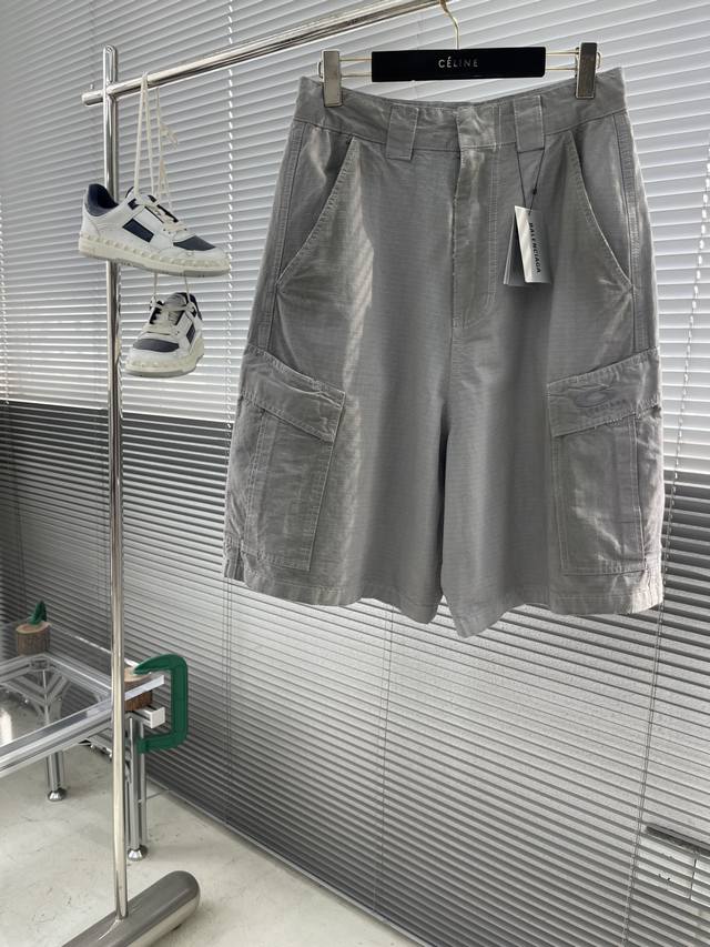 Balenciag 25Ss Loop cement grey distressed work shorts work shorts reconstruct f