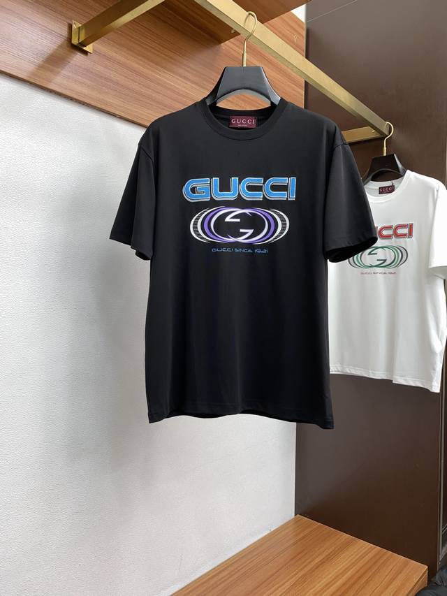 Gucci Ss new craft logo pure cotton wide version round neck men's short-sleeved
