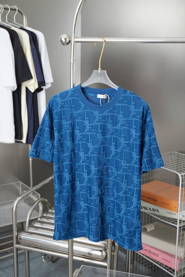 Dior 2025 new embossed jacquard short sleeves Pure cotton plain fabric, woven wi