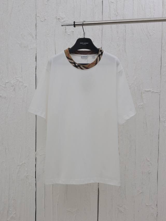 Burberry* Burberry 25Ss plaid collar round neck short-sleeved T-shirt 230G Made