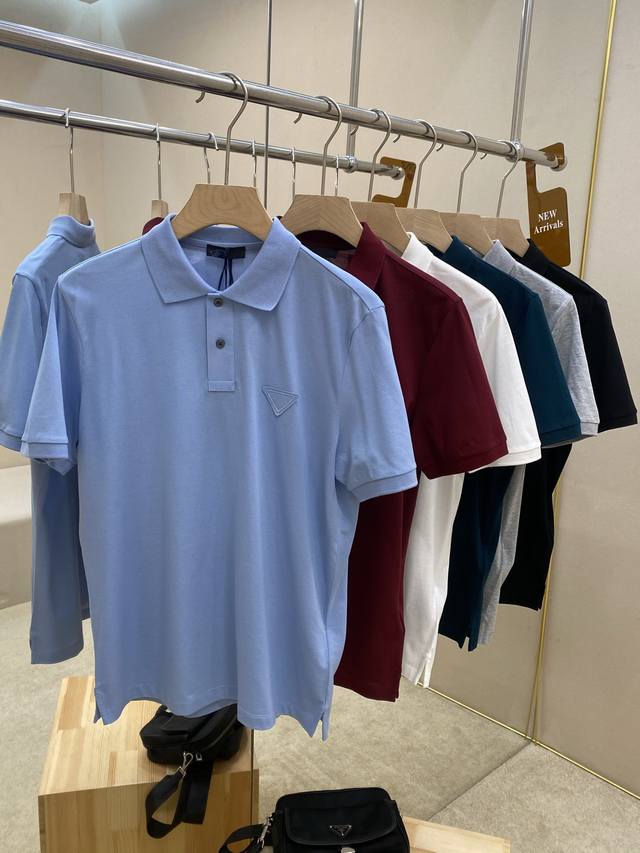 mainly promotes Prade25Ss's new 6-color triangle logo decorated cotton polo shir