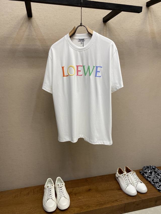 Loewe 2025Fw candy 3D printed cotton short-sleeved T-shirt, classic embroidered