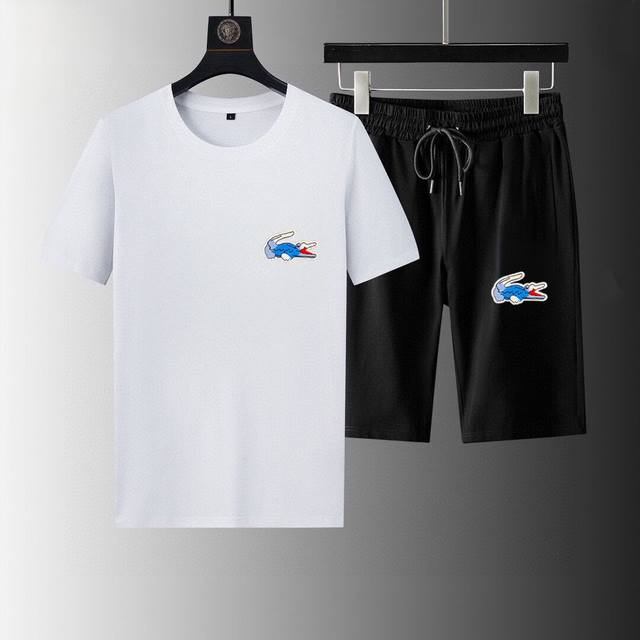 Straight brand Lacoste Crocodile 2025 new men's short-sleeved shorts suit! Offic
