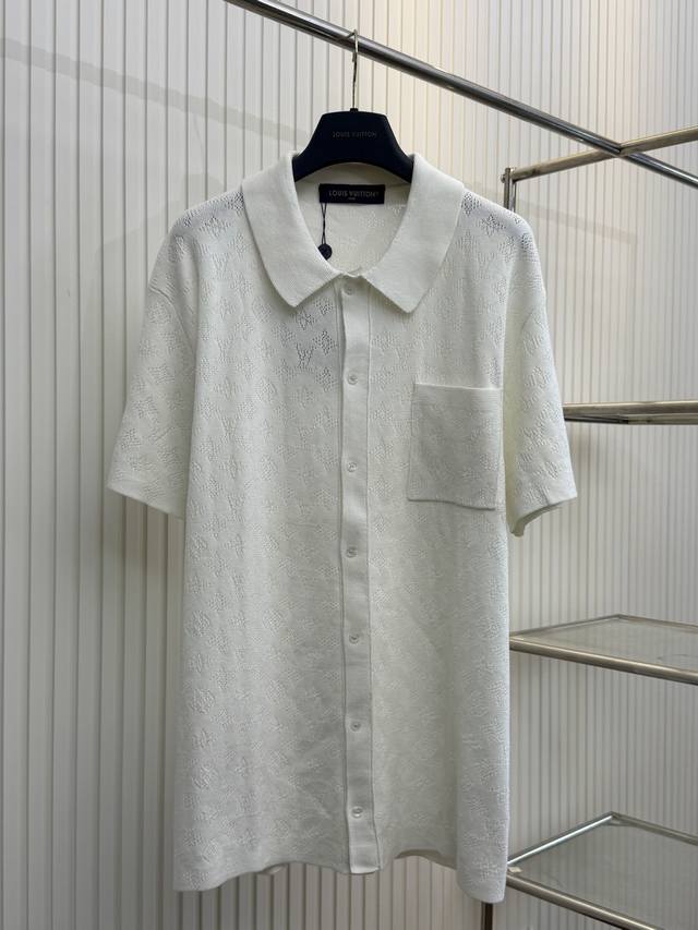 Lv Louis hollow dark pattern full print Logo couple knitted lapel short-sleeved