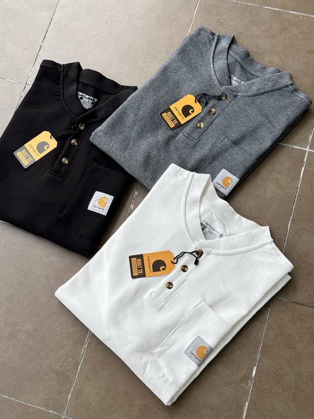 Carhartt K84 Heavyweight Short-Sleeve Pocket Henley T-Shirt Label Comfortable He