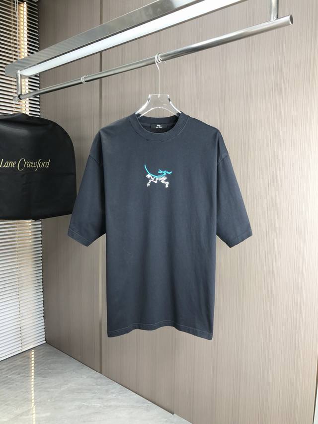 Original 2025 Spring and Summer new tape letter print short sleeve imported fabr