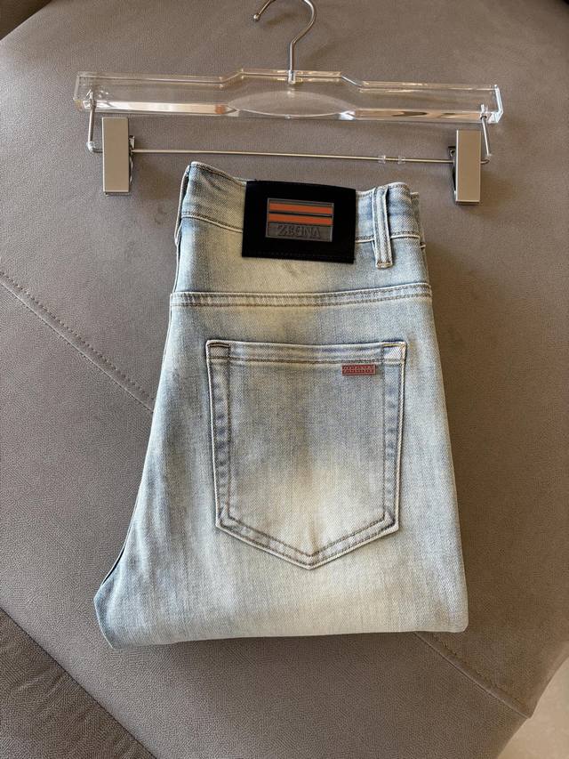 A pair of super stylish jeans from Zegna, custom-made original washed denim fabr