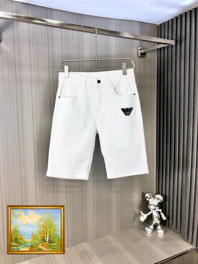 Armani Shorts 2025 Spring and Summer latest men's jeans! Heavy washed denim fabr