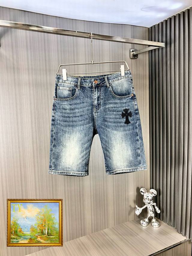 Chrome Hearts Shorts 2025 Spring and Summer latest men's jeans! Heavy washed den