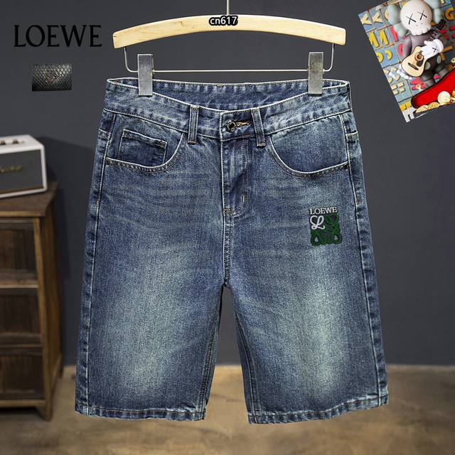 Loewe Shorts 2025 Spring/Summer latest men's jeans! Heavy washed denim fabric, c