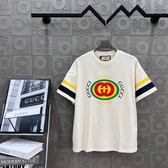 Gucci double G letter sleeve color matching print Logo logo refined upgrade, ins