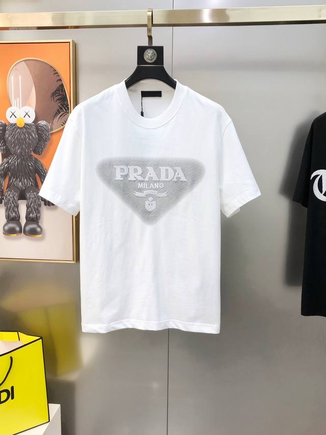 P*Ada Prada 2025 spring and summer new original men's round neck short-sleeved T