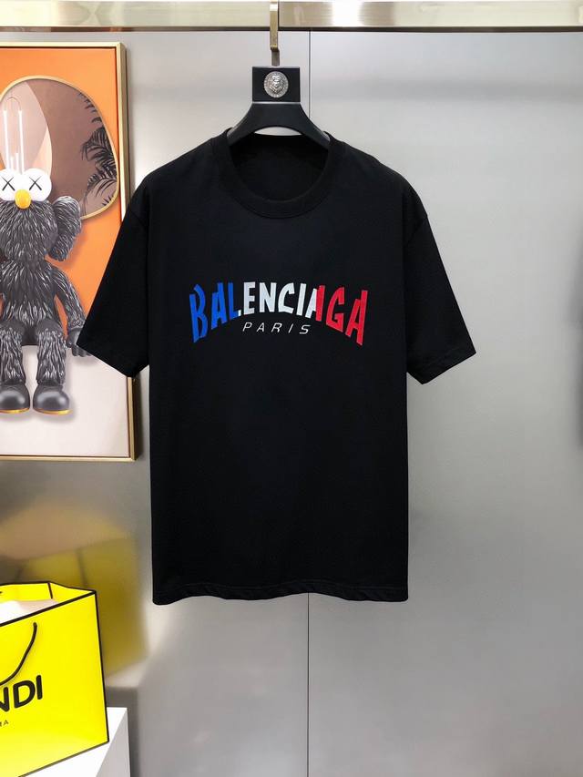 Bal*Nciaga 2025 spring and summer new original men's round neck short-sleeved T-