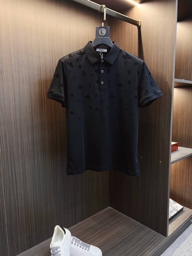 Prada Prada high-end jacquard logo, 2025Ss new fashion lapel short-sleeved Polot