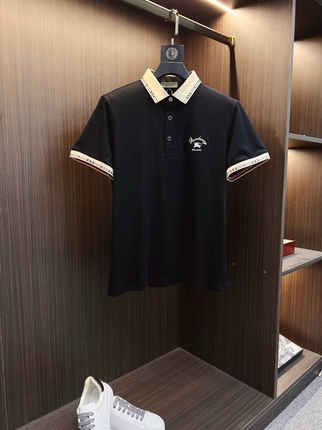 Burberry high-end embroidered logo, 2025Ss new fashion lapel short-sleeved Polot