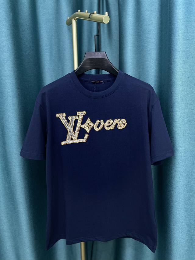 Lv colorful letter embroidery sequin round neck short sleeves The fabric is made