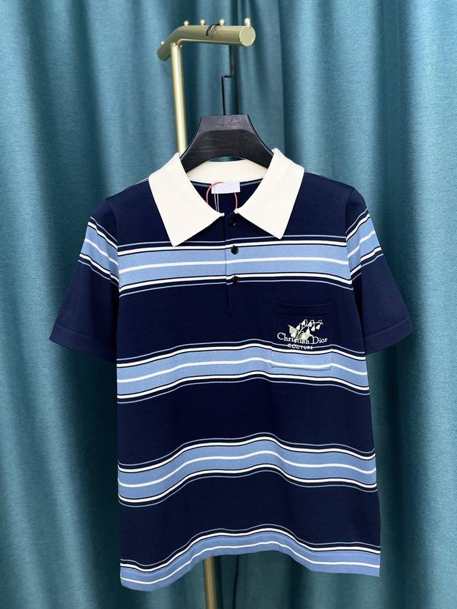 Cd Lily of the Valley Striped Short Sleeve Polo Shirt Made of customized importe