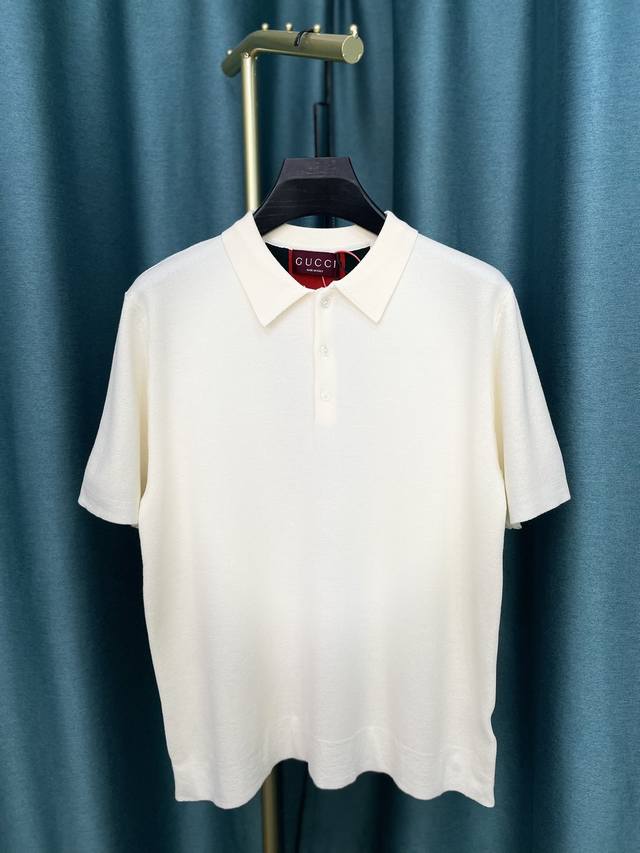 Guccl 25Ss Summer Polo Shirt Classic stripes on the back, dark green double bars