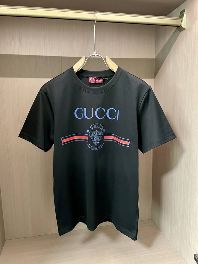 Gucci 2025 Spring/Summer new product, preppy style logo printed short-sleeved T-